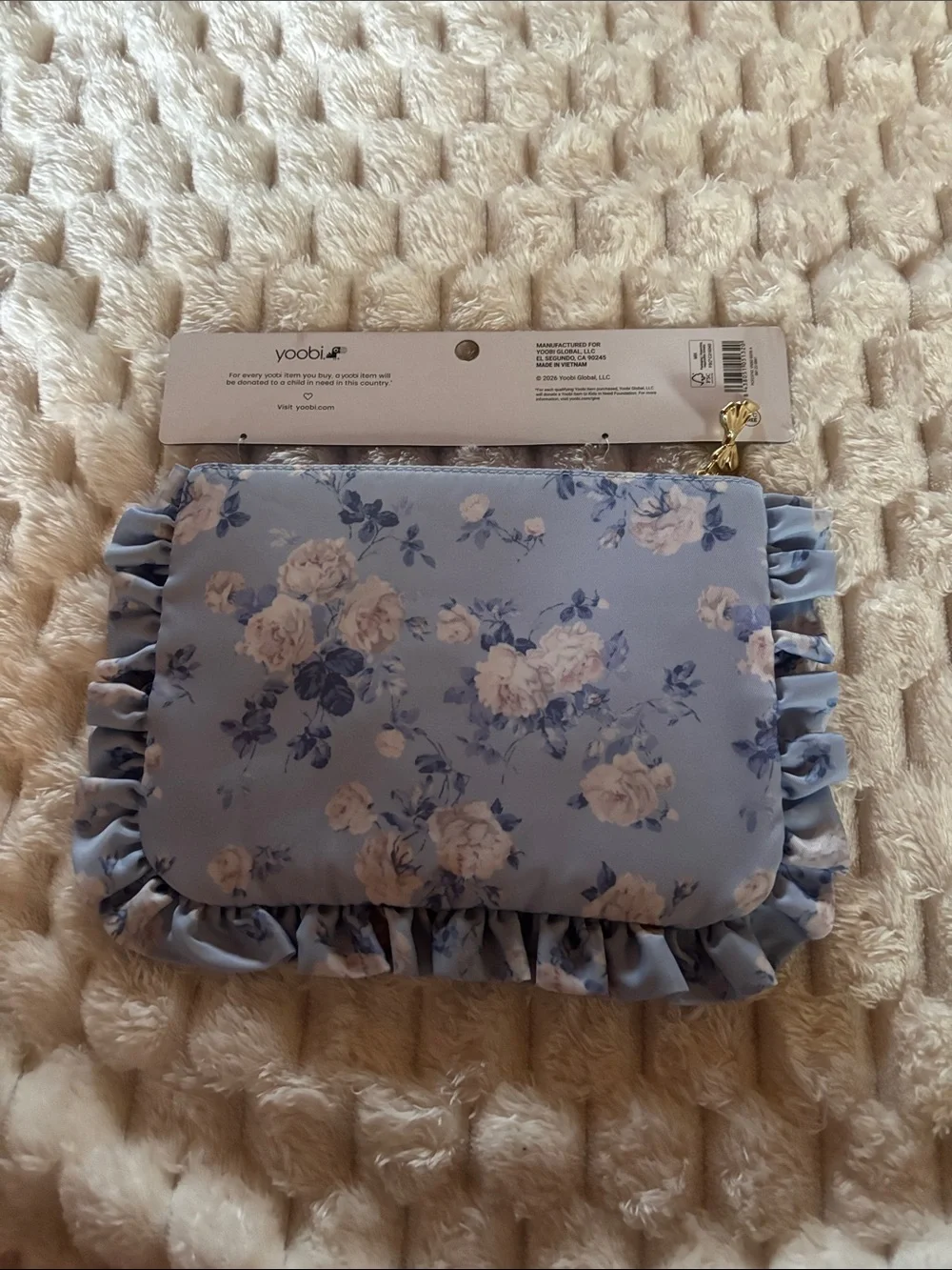 LoveShackFancy. Light Blue Floral Ruffle Accessory Pouch